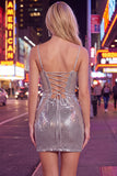 Sparkly Red Tight Spaghetti Straps Sequins Short Homecoming Dress