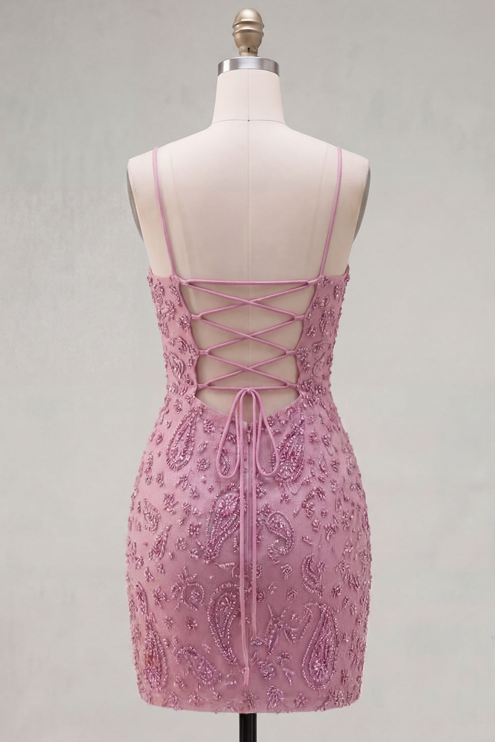 Dusty Rose Tight Cowl Neck Ruched Short Homecoming Dress with Beading