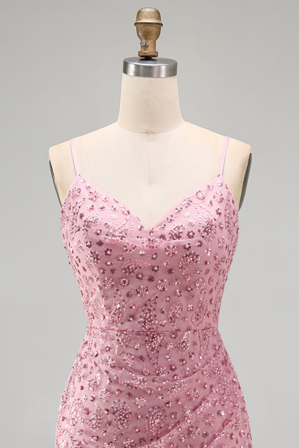 Dusty Rose Tight Cowl Neck Ruched Short Homecoming Dress with Beading