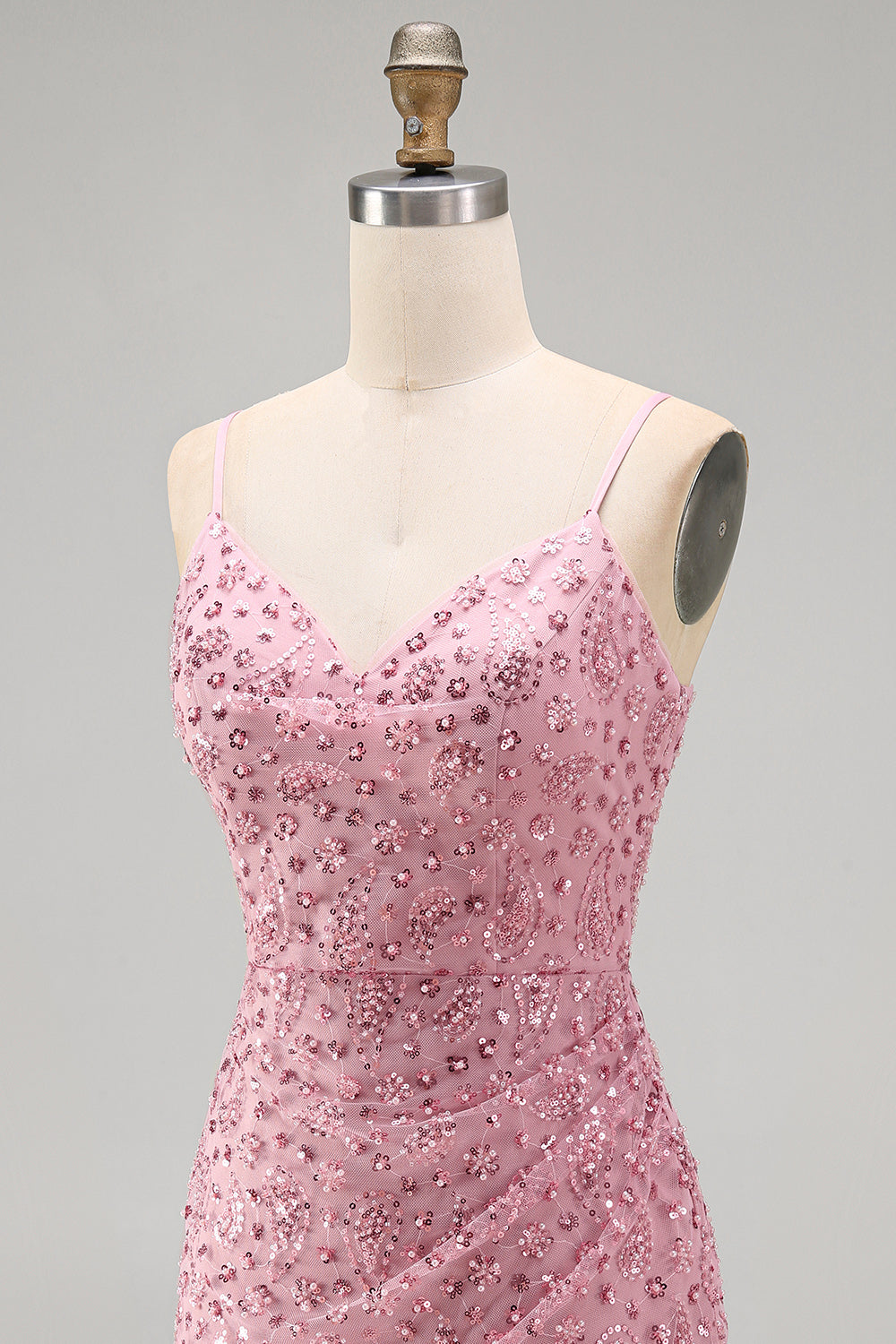 Dusty Rose Tight Cowl Neck Ruched Short Homecoming Dress with Beading