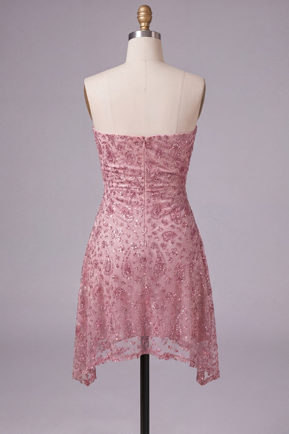 Dusty Rose Beaded Strapless Ruched Short Homecoming Dress