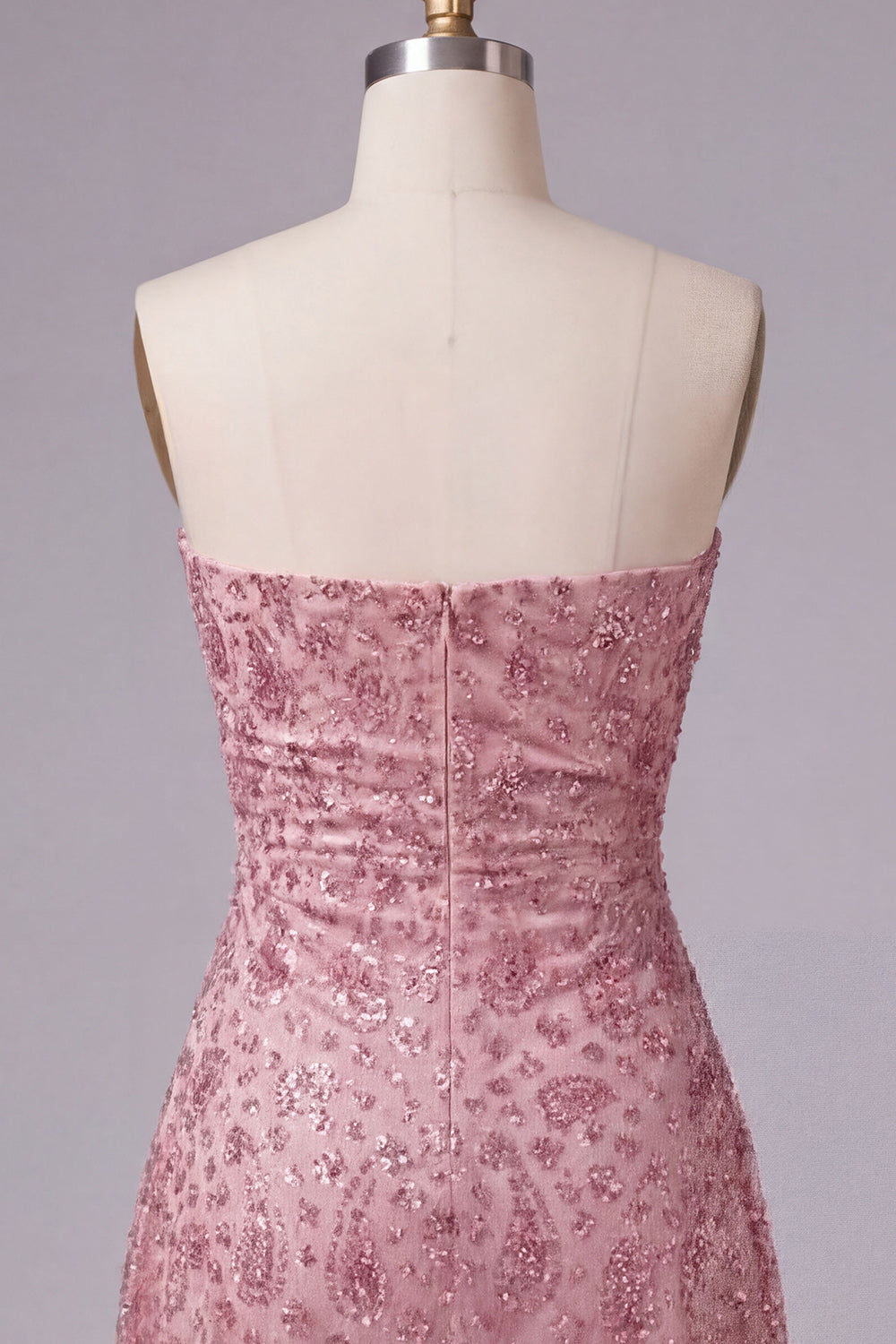 Dusty Rose Beaded Strapless Ruched Short Homecoming Dress
