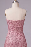 Dusty Rose Beaded Strapless Ruched Short Homecoming Dress