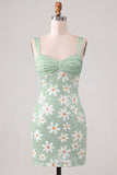Sparkly Green Tight Ruched Sequins Short Floral Homecoming Dress