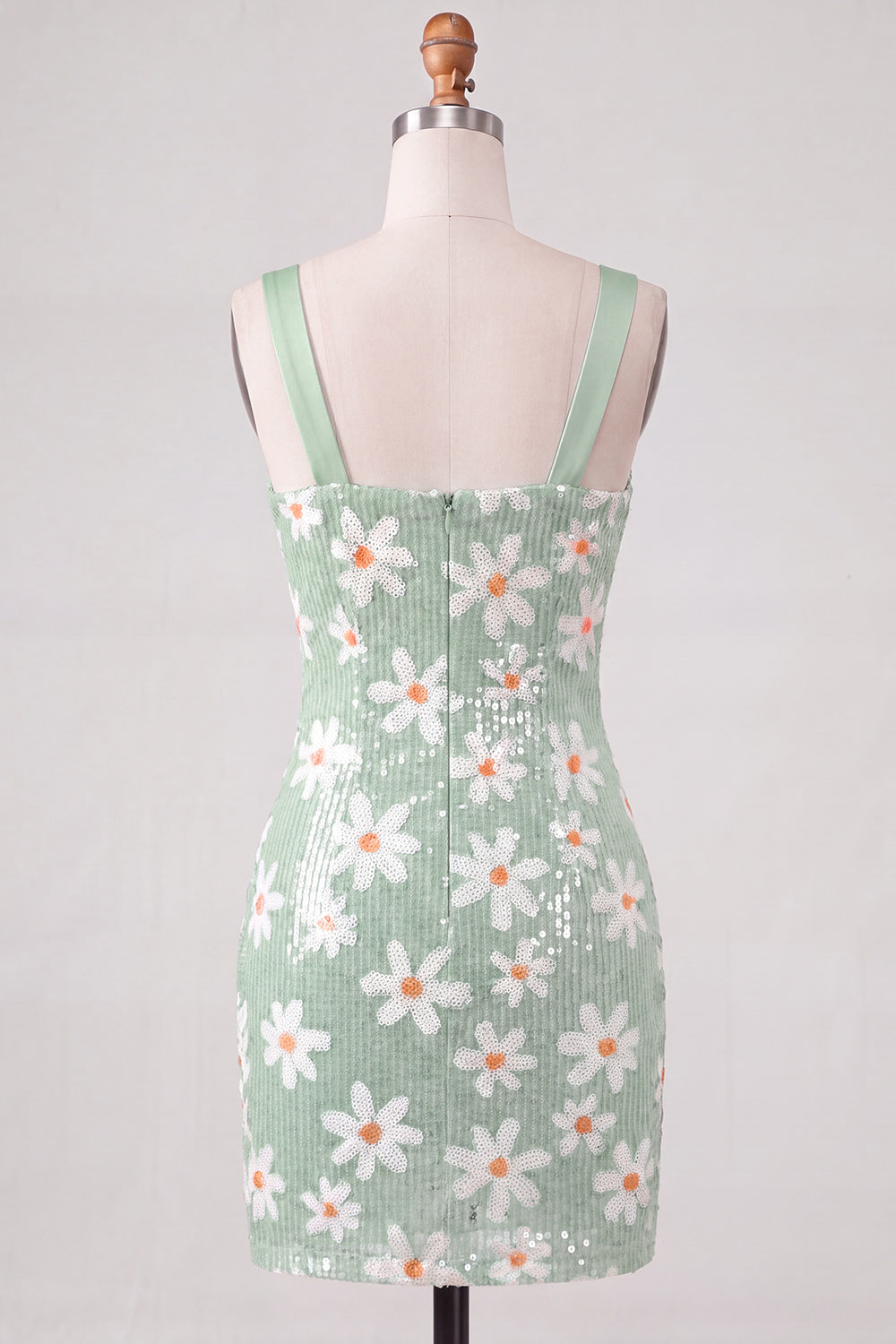 Sparkly Green Tight Ruched Sequins Short Floral Homecoming Dress