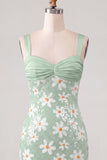 Sparkly Green Tight Ruched Sequins Short Floral Homecoming Dress