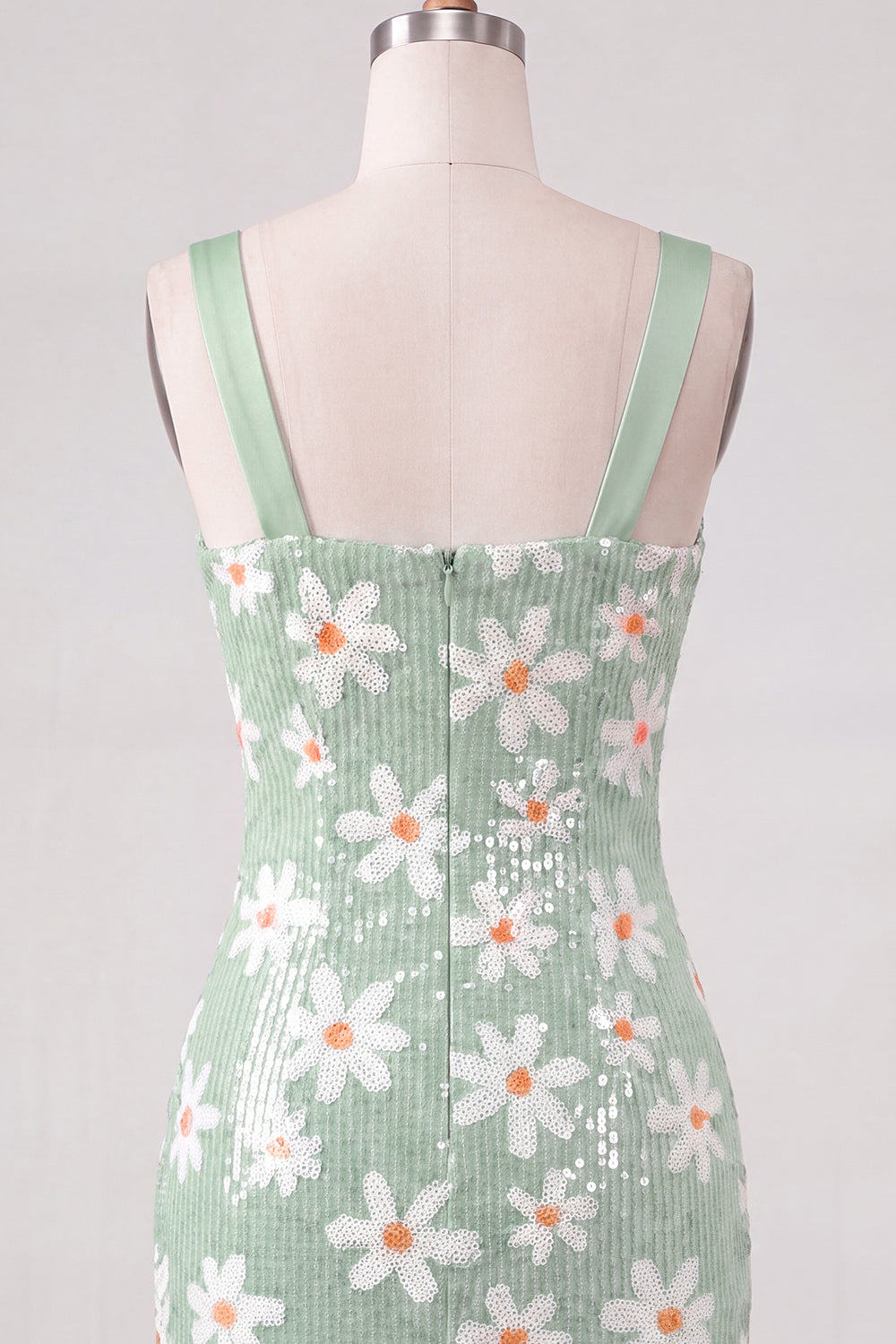 Sparkly Green Tight Ruched Sequins Short Floral Homecoming Dress