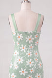 Sparkly Green Tight Ruched Sequins Short Floral Homecoming Dress