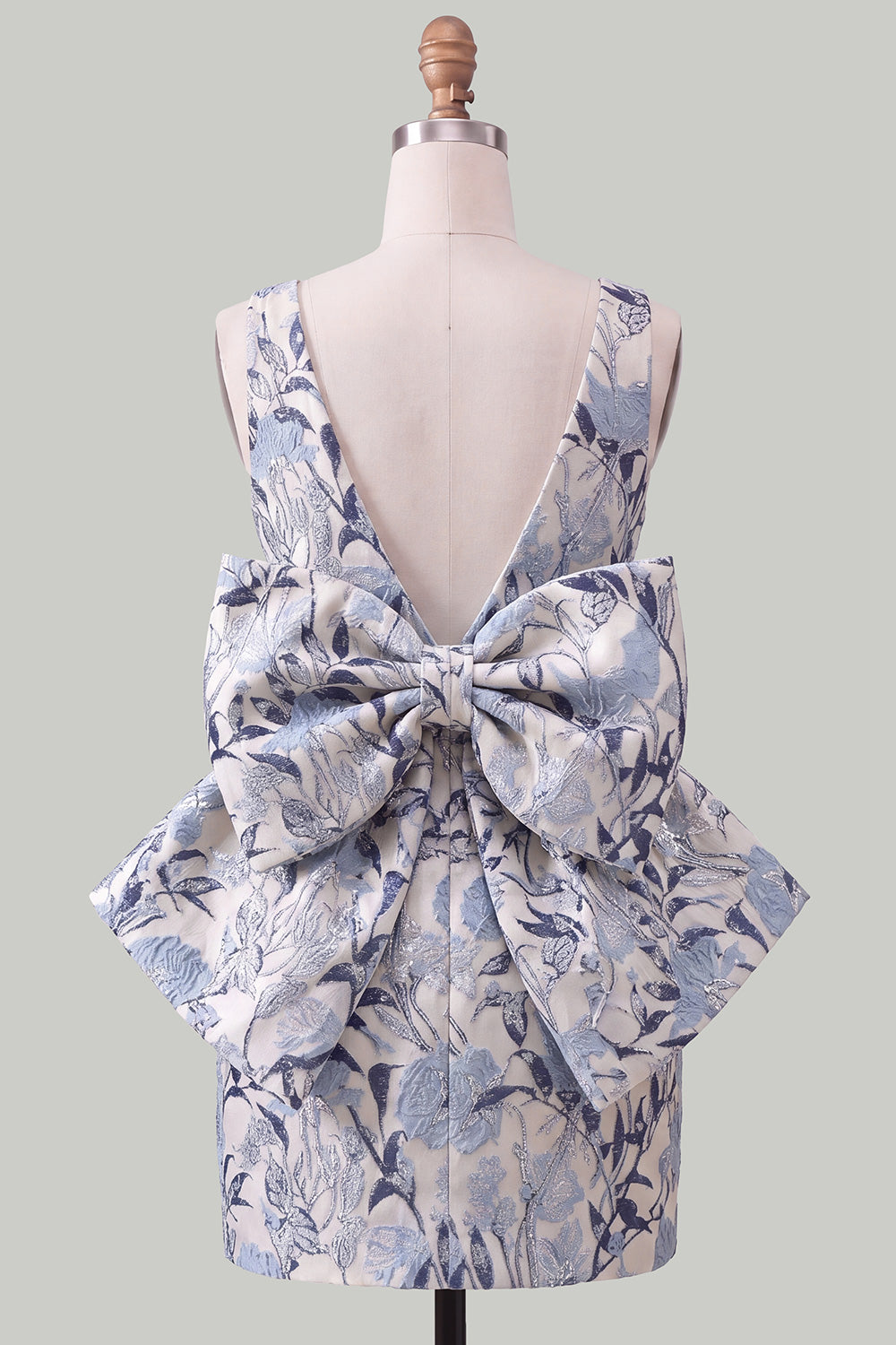 Floral Pink Green Tight Boat Neck Short Homecoming Dress with Bow