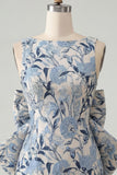 Floral Pink Green Tight Boat Neck Short Homecoming Dress with Bow
