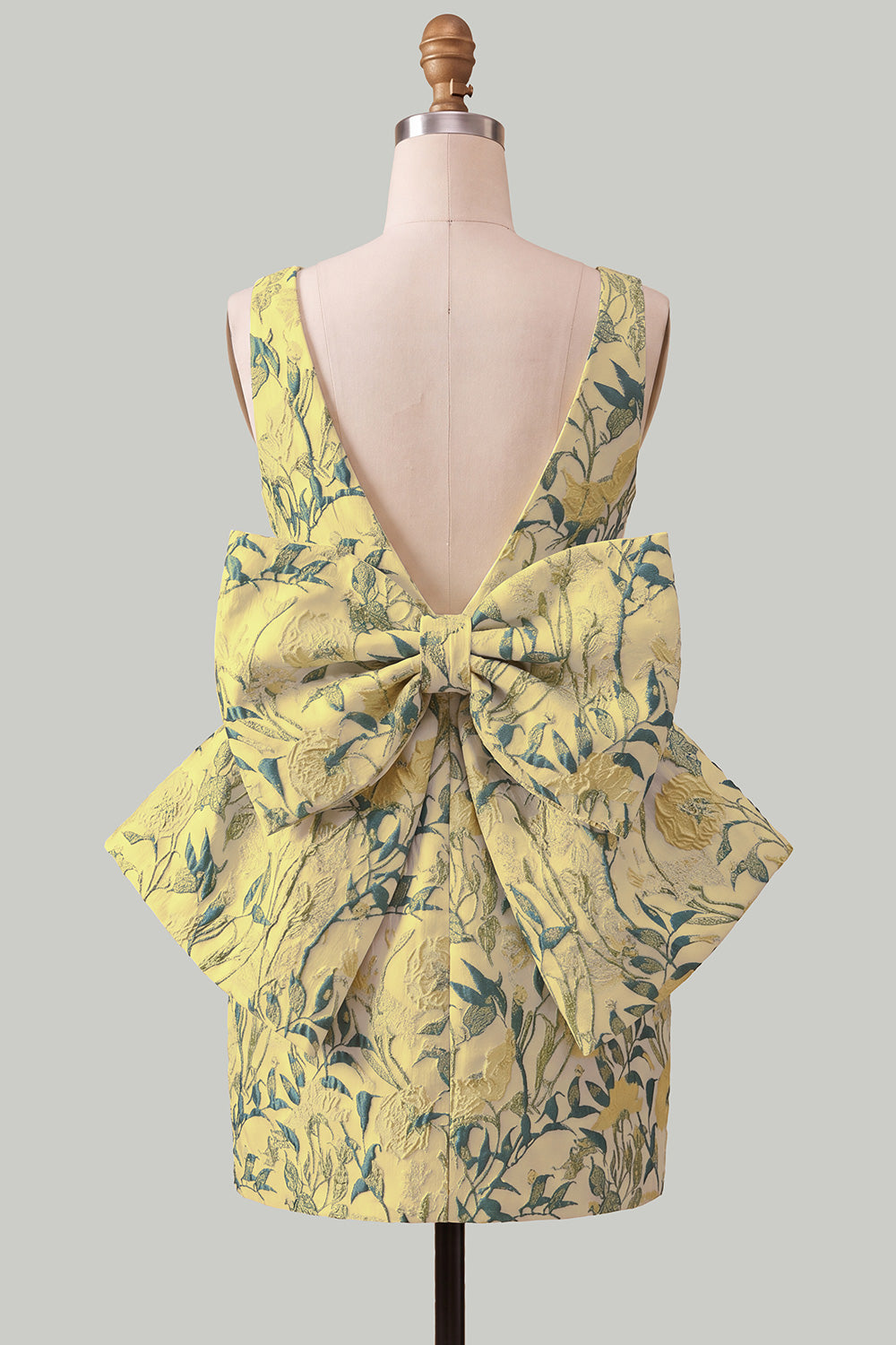 Floral Pink Green Tight Boat Neck Short Homecoming Dress with Bow