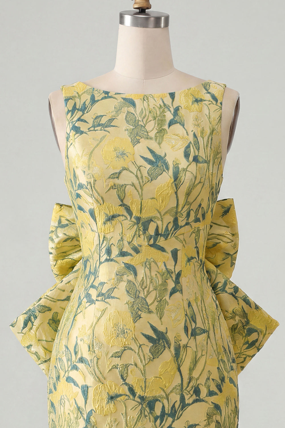 Floral Pink Green Tight Boat Neck Short Homecoming Dress with Bow
