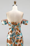 Blue Floral Sequin Tight Off the Shoulder Short Homecoming Dress