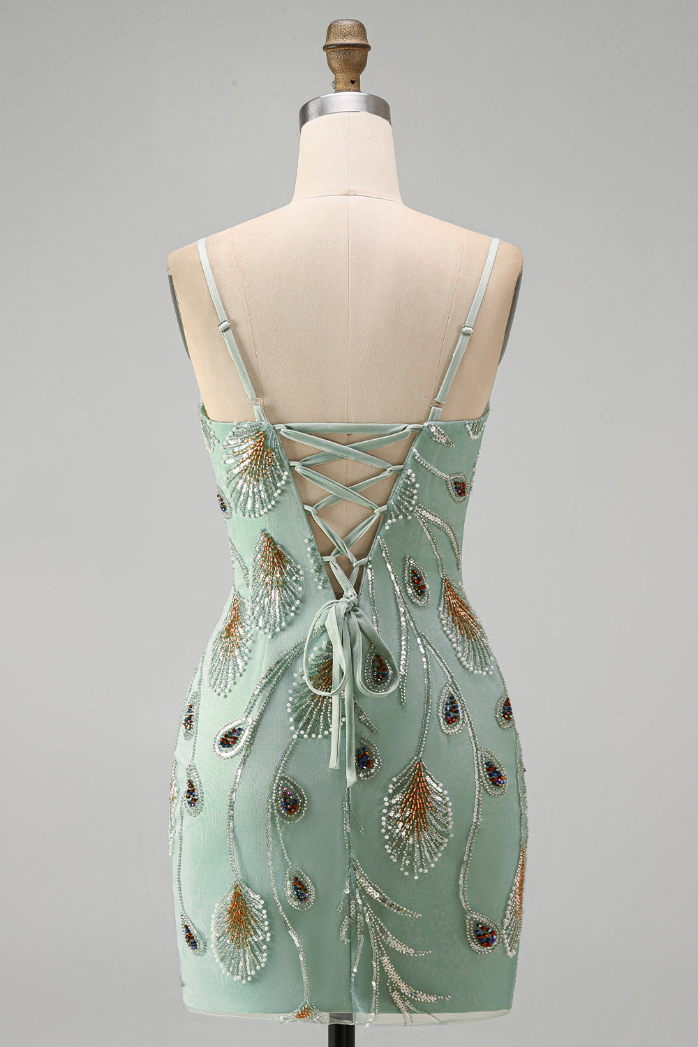 Sage Green Tight Short Beaded Homecoming Dress with Bow