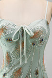 Sage Green Tight Short Beaded Homecoming Dress with Bow