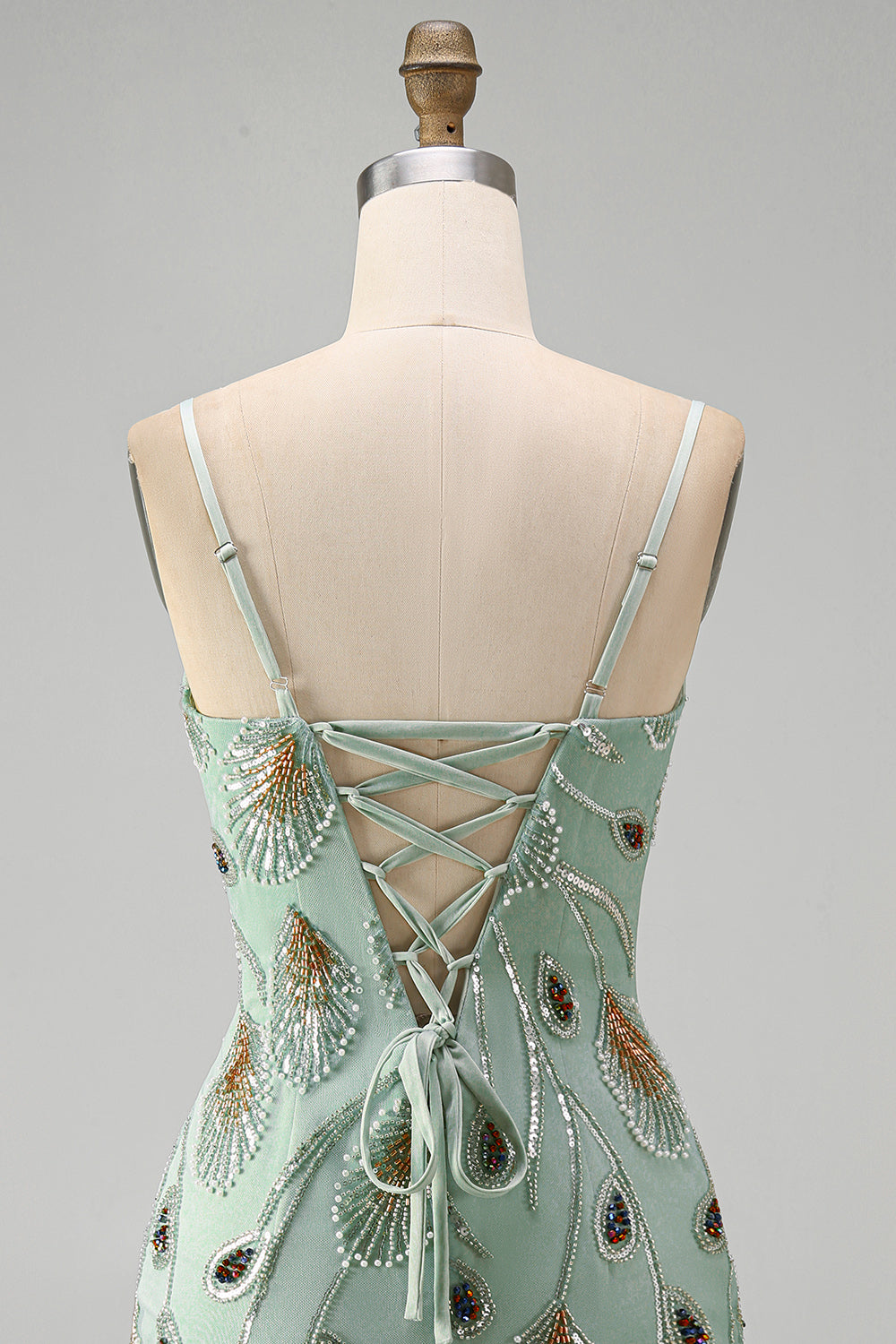 Sage Green Tight Short Beaded Homecoming Dress with Bow
