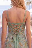 Sage Green Tight Short Beaded Homecoming Dress with Bow