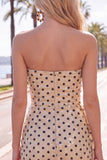 Champagne Black Dot Tight Strapless Sequin Short Homecoming Dress with Sash