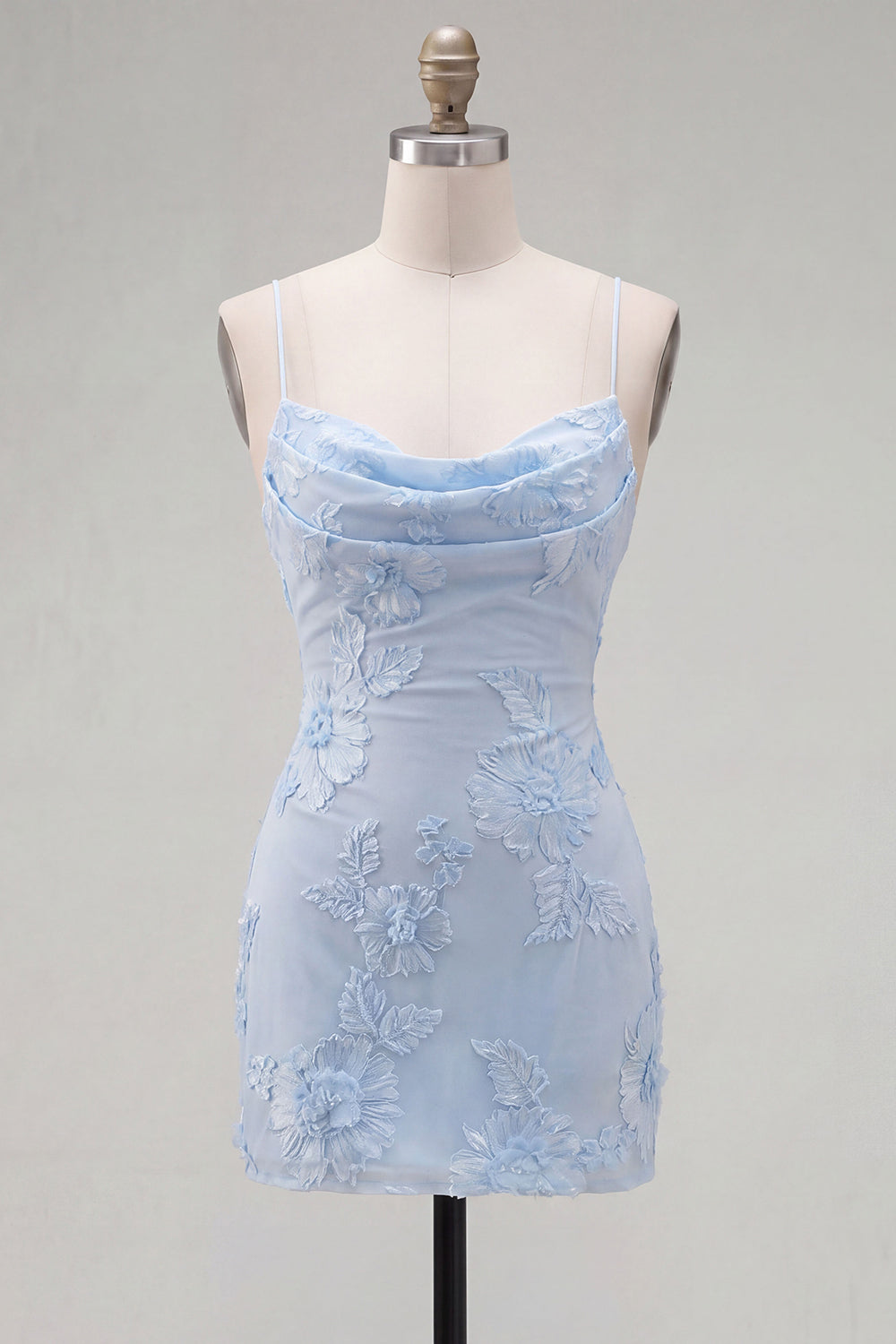 Blue Bodycon Cowl Short Homecoming Dress with Floral