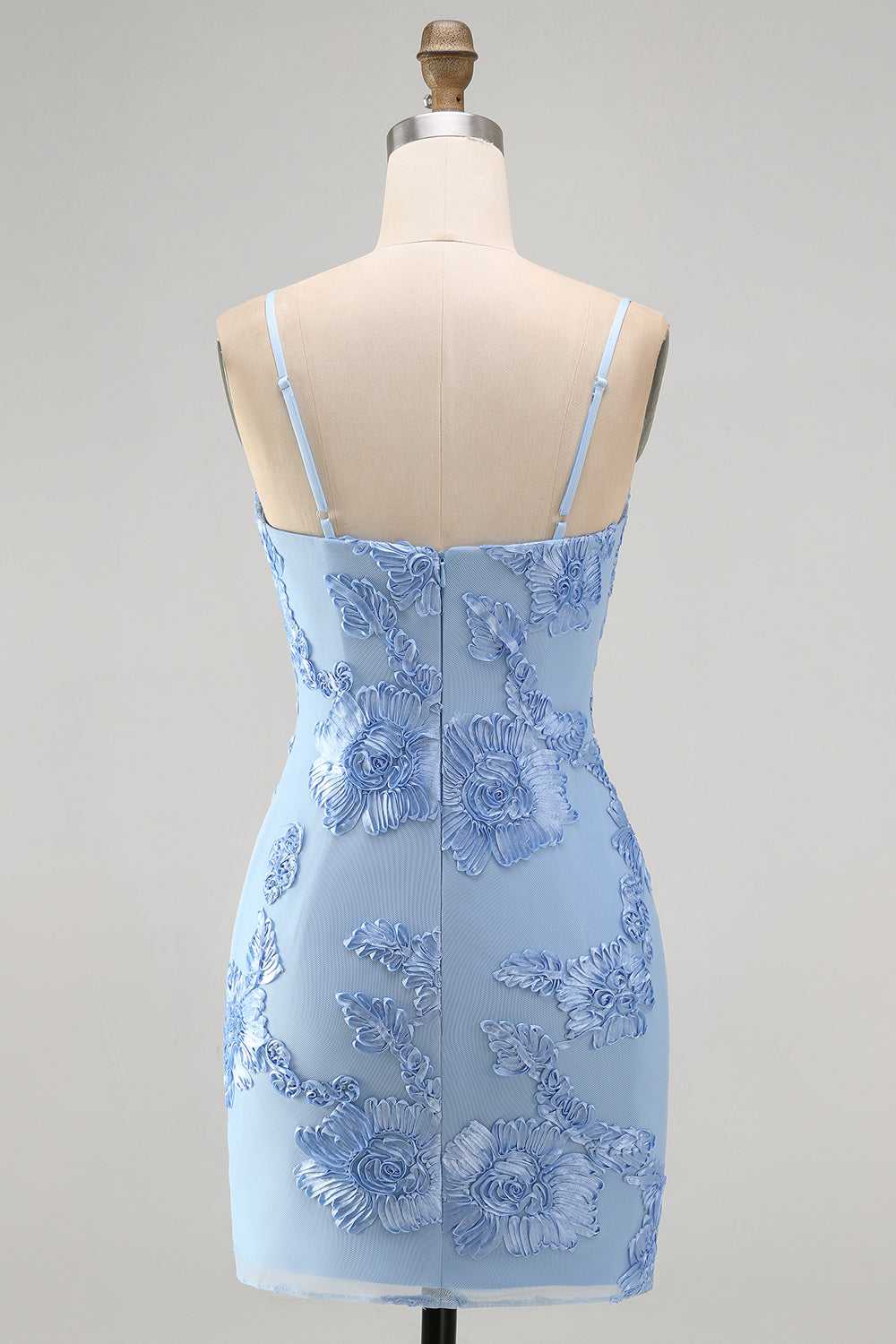 Blue Floral Tight Cowl Neck Short Homecoming Dress