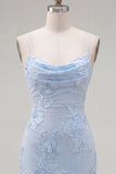 Blue Bodycon Cowl Short Homecoming Dress with Floral