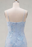 Blue Bodycon Cowl Short Homecoming Dress with Floral