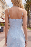 Blue Bodycon Cowl Short Homecoming Dress with Floral