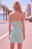 Blue Floral Tight Cowl Neck Short Homecoming Dress