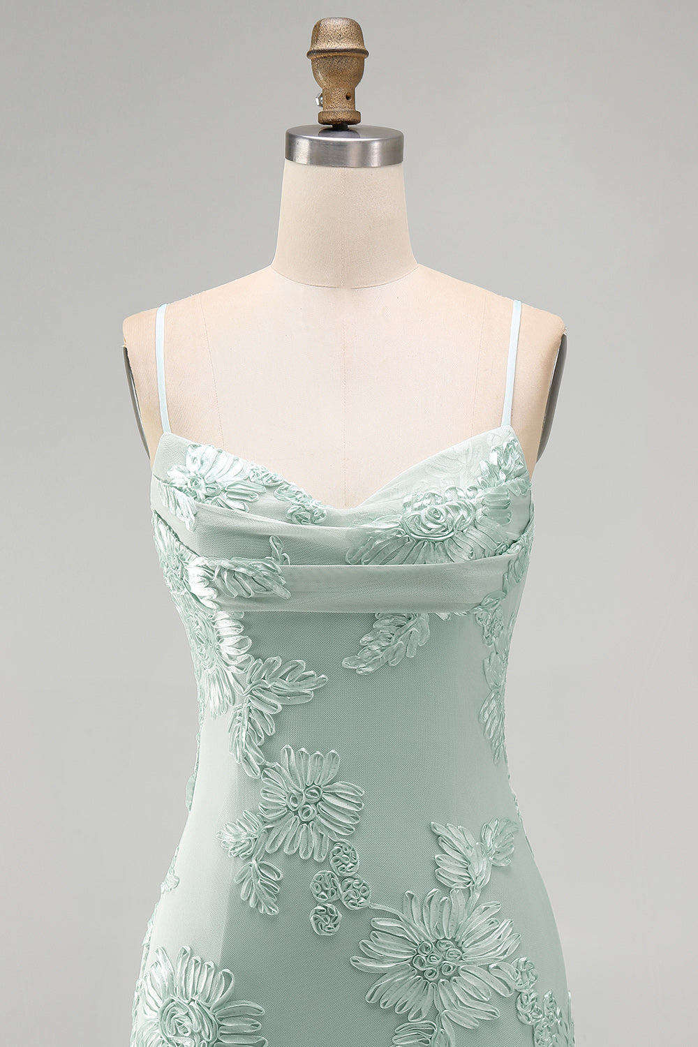 Blue Floral Tight Cowl Neck Short Homecoming Dress
