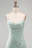 Blue Floral Tight Cowl Neck Short Homecoming Dress