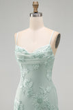 Blue Floral Tight Cowl Neck Short Homecoming Dress