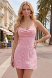 Blue Bodycon Cowl Short Homecoming Dress with Floral