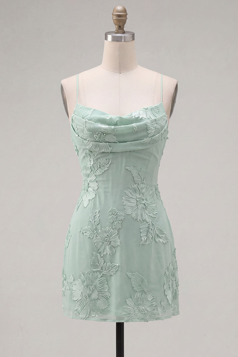 Blue Bodycon Cowl Short Homecoming Dress with Floral