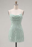 Blue Bodycon Cowl Short Homecoming Dress with Floral