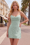 Blue Bodycon Cowl Short Homecoming Dress with Floral