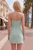 Blue Bodycon Cowl Short Homecoming Dress with Floral