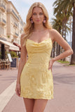 Blue Bodycon Cowl Short Homecoming Dress with Floral