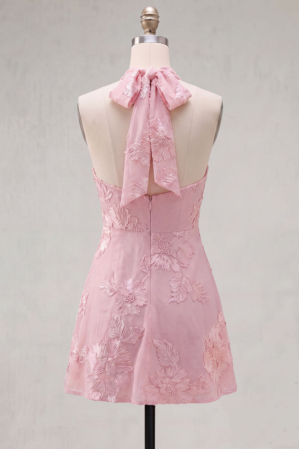 Blue A-Line Halter Floral Short Homecoming Dress