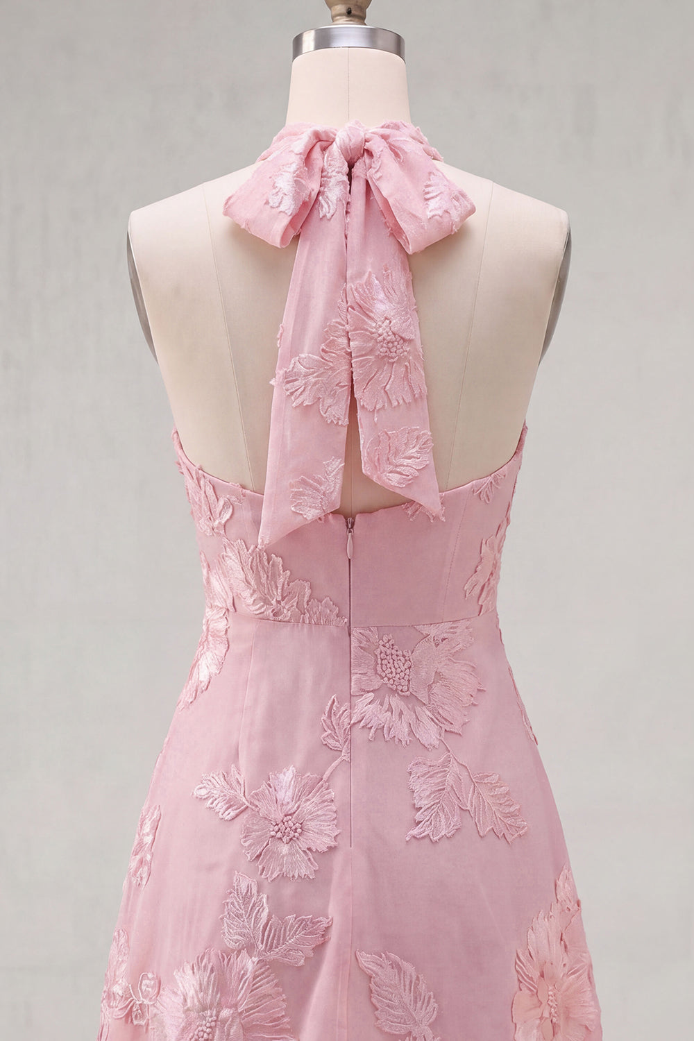 Blue A-Line Halter Floral Short Homecoming Dress