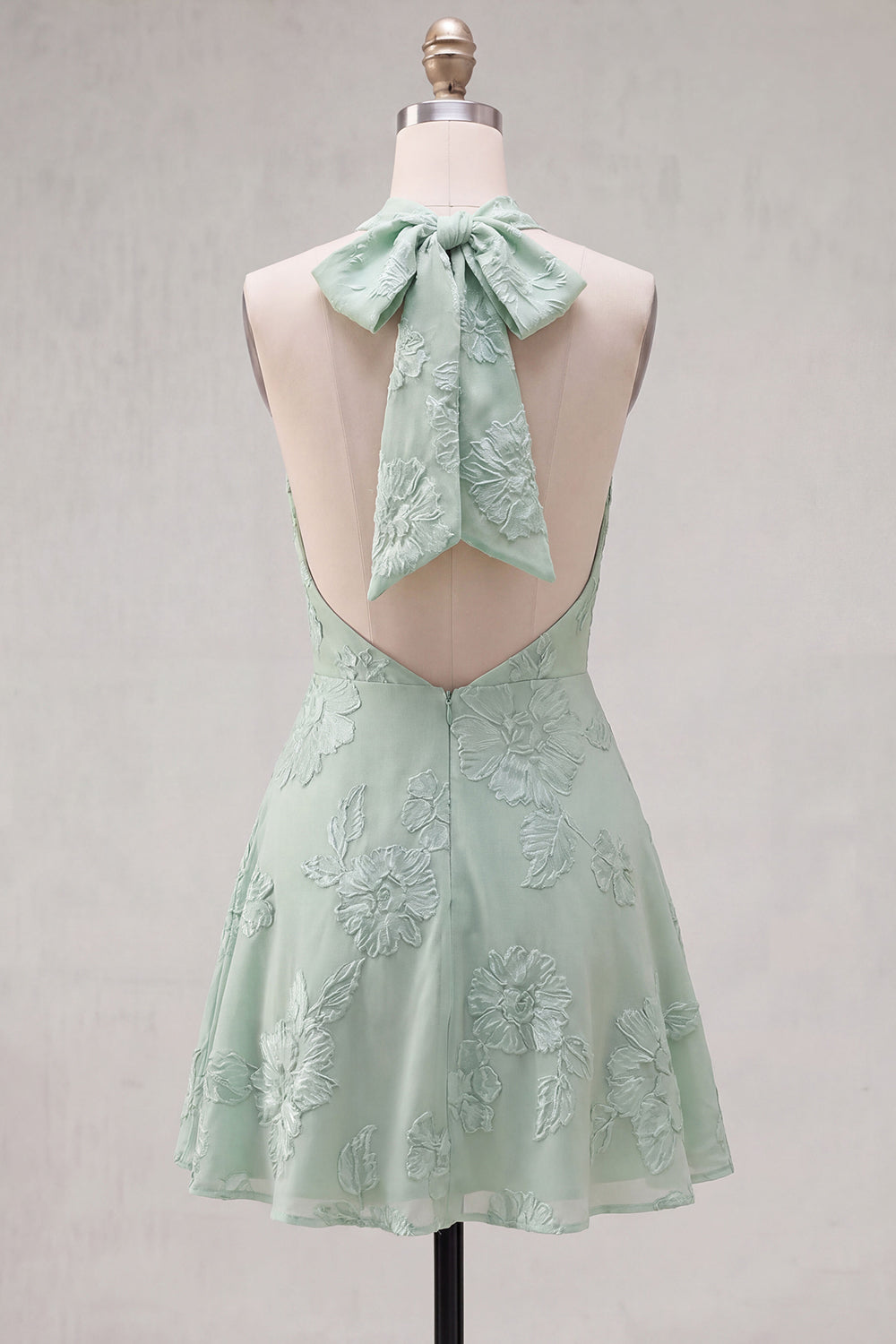 Blue A-Line Halter Floral Short Homecoming Dress