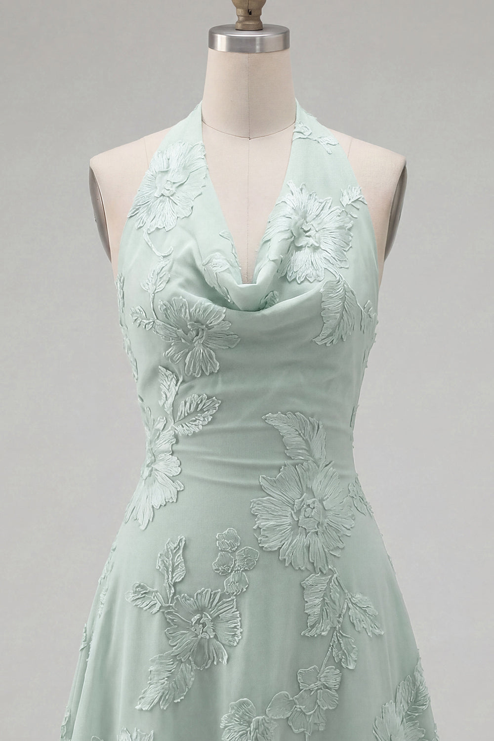 Blue A-Line Halter Floral Short Homecoming Dress