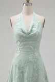 Blue A-Line Halter Floral Short Homecoming Dress
