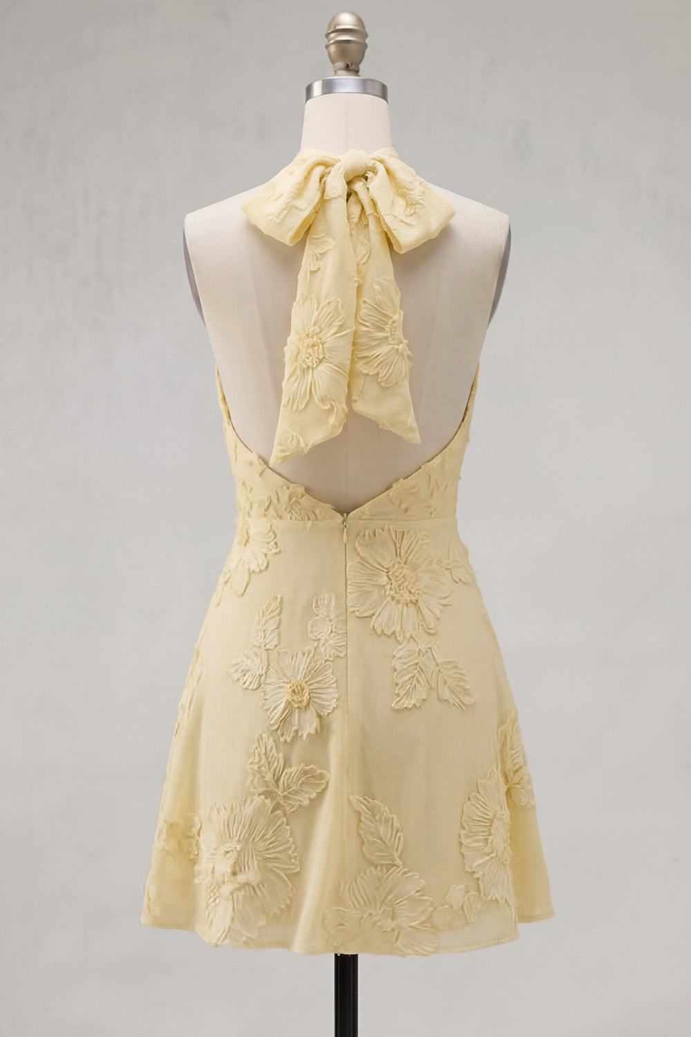 Blue A-Line Halter Floral Short Homecoming Dress