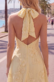 Blue A-Line Halter Floral Short Homecoming Dress