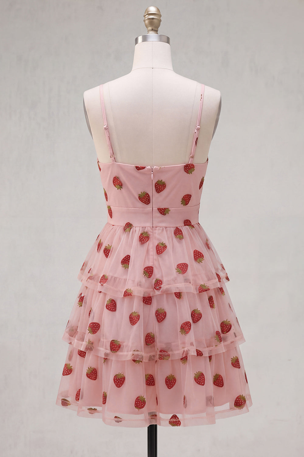 Pink Printed Tiered Spaghetti Straps Short Homecoming Dress