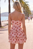 Pink Printed Tiered Spaghetti Straps Short Homecoming Dress
