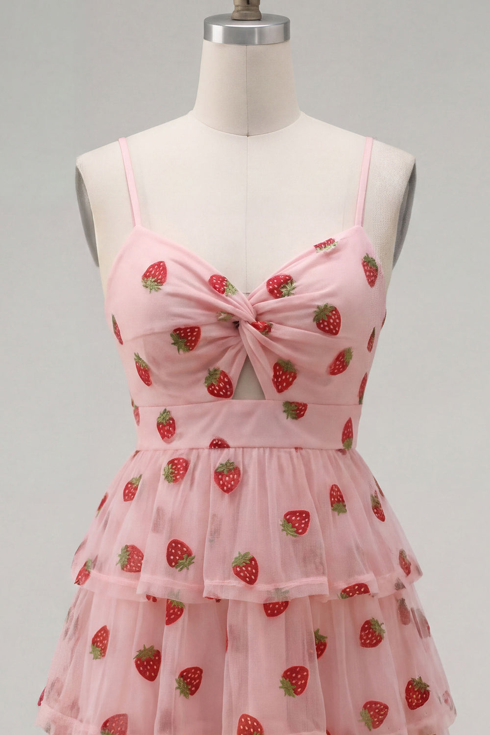 Pink Printed Tiered Spaghetti Straps Short Homecoming Dress