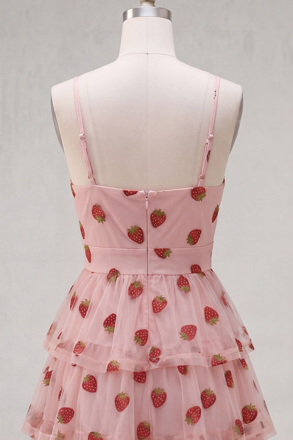 Pink Printed Tiered Spaghetti Straps Short Homecoming Dress