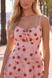 Pink Printed Tiered Spaghetti Straps Short Homecoming Dress