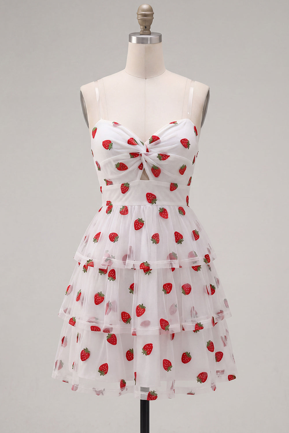 Pink Printed Tiered Spaghetti Straps Short Homecoming Dress